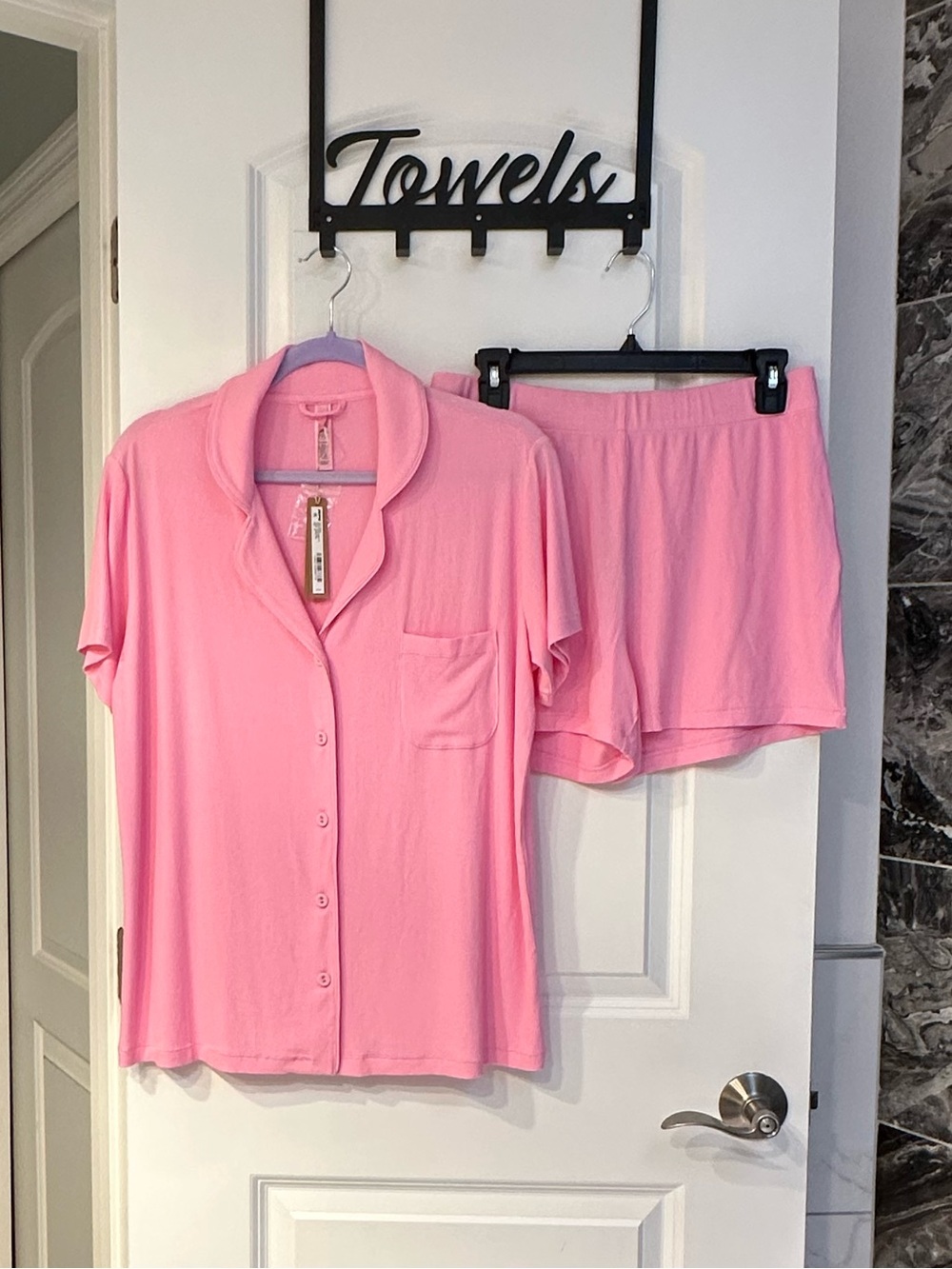 SKIMS Soft Pink Button-Front Short Sleeve Pajama Set